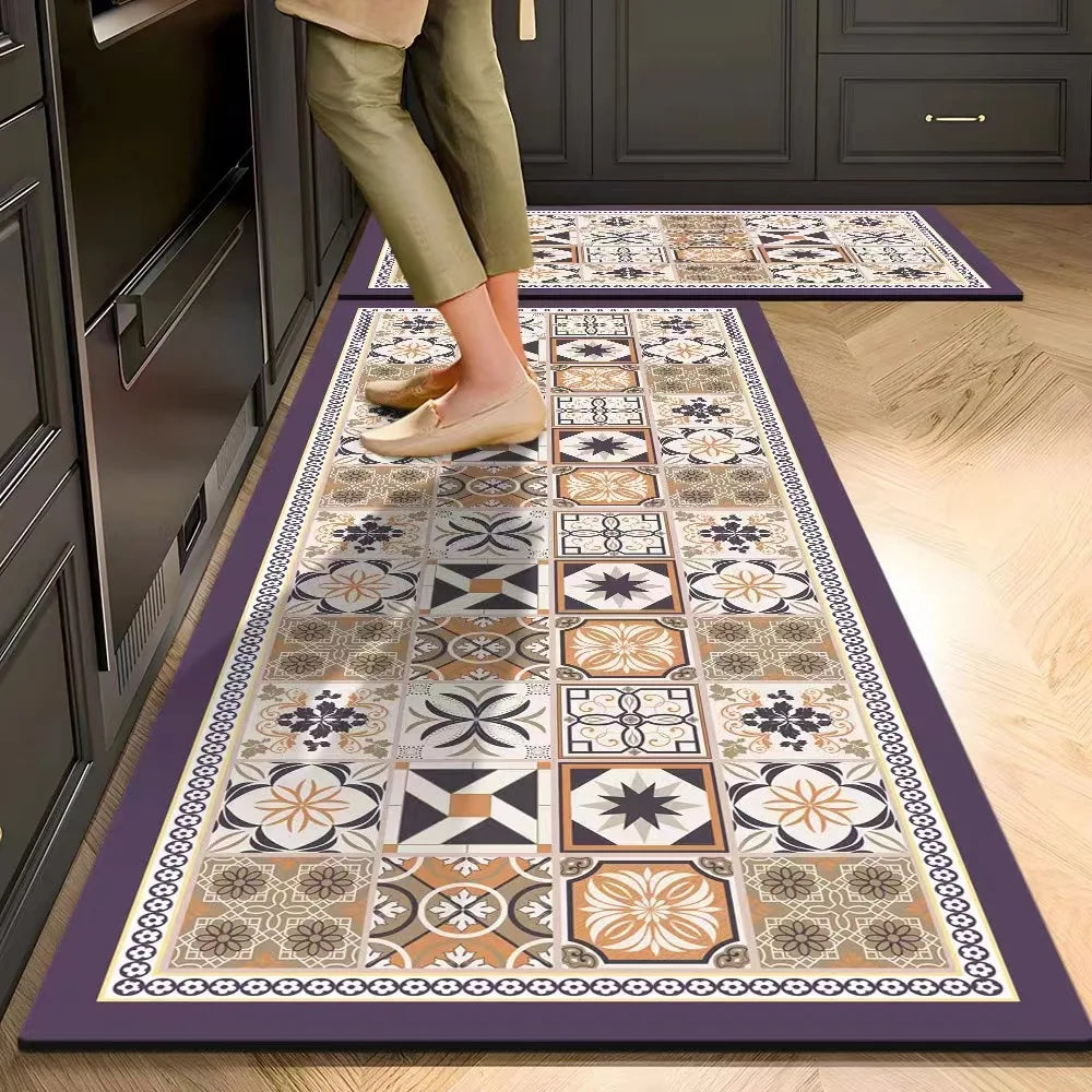 VIKAMA Kitchen Crystal Velvet Floor Mats, Water-Absorbing, Anti-Slip, Oil-Proof Carpets, Washable And No-Wash Home Decorations