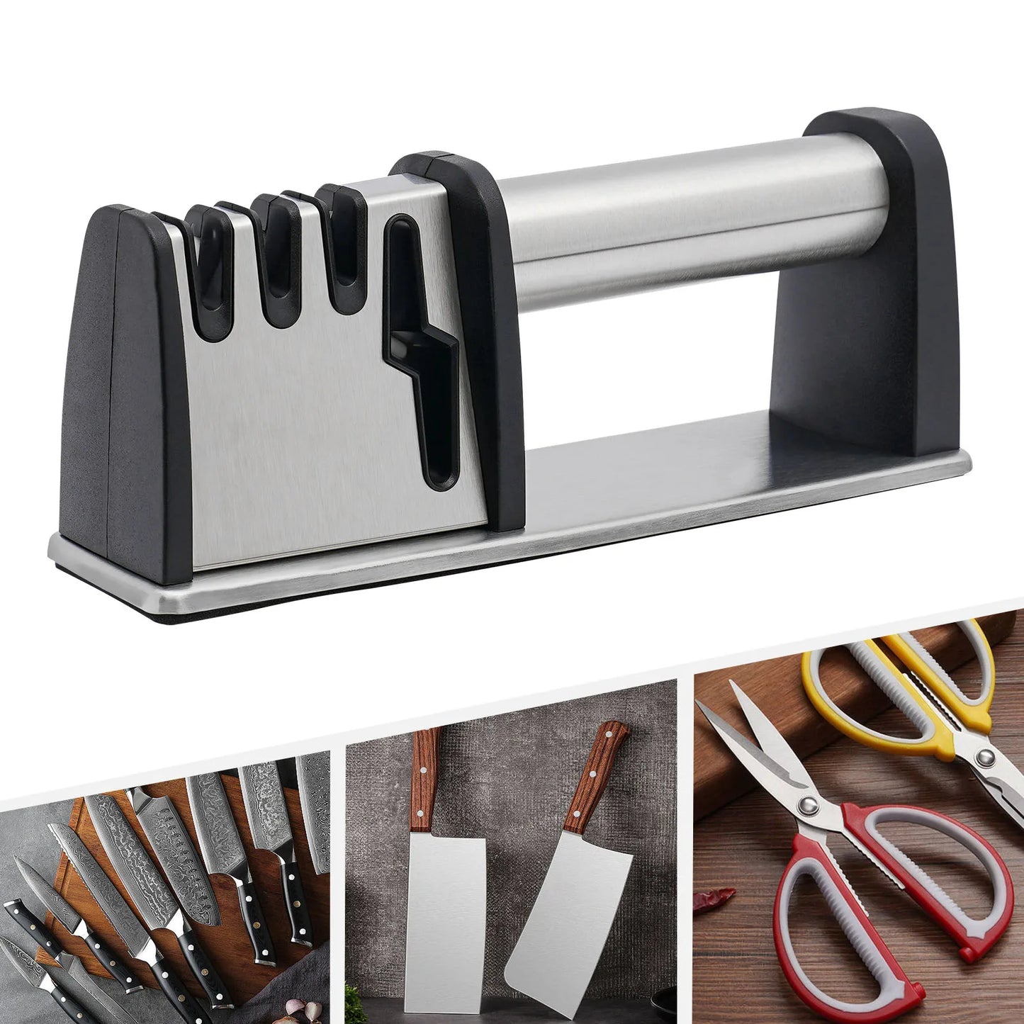 4-in-1 Electric Knife Sharpener for Kitchen with Tungsten, Diamond, Ceramic, and Scissors Slots, Easy to Use