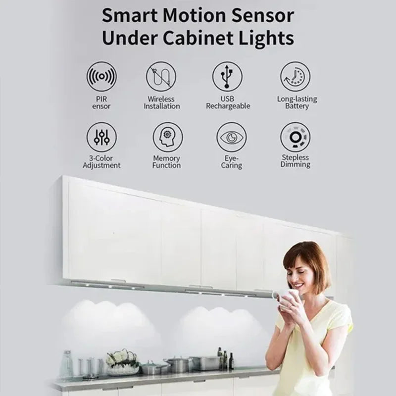 LED Night Light Motion Sensor Wireless Ultra Thin Wine Cooler Light 3 Color For Kitchen Cabinet Bedroom Wardrobe Indoor Lighting