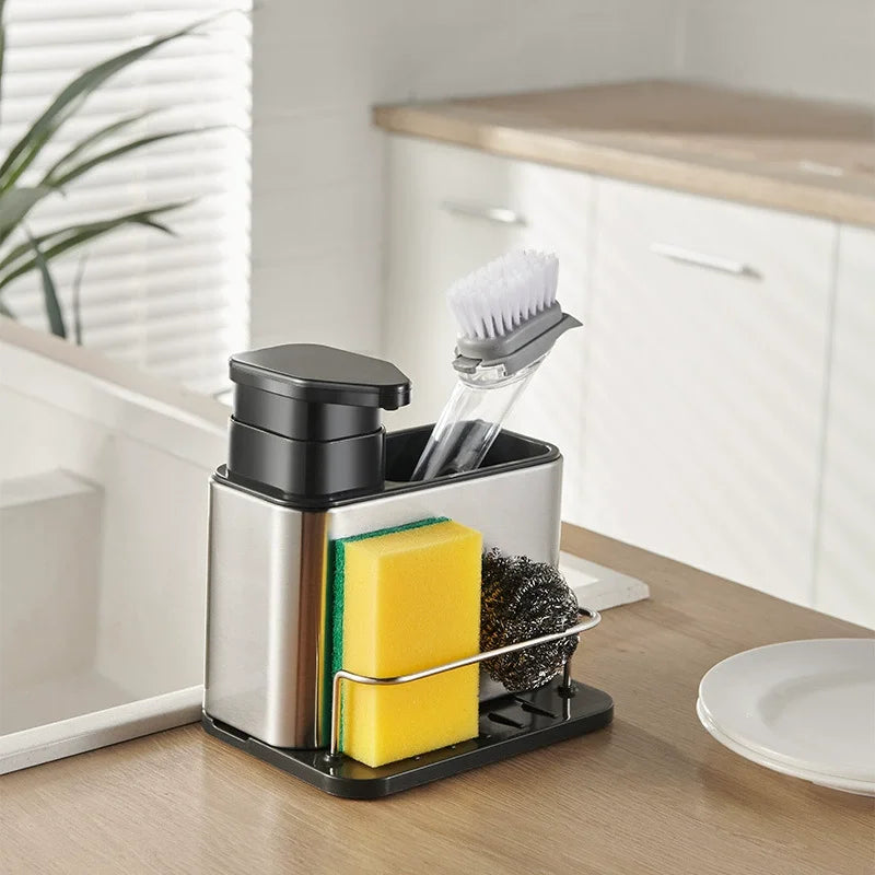 1pc Multi-Function Kitchen Sink Sponge Holder with Detergent Soap Dispenser Hand Soap Bottle with Storage Rack Storage Slot
