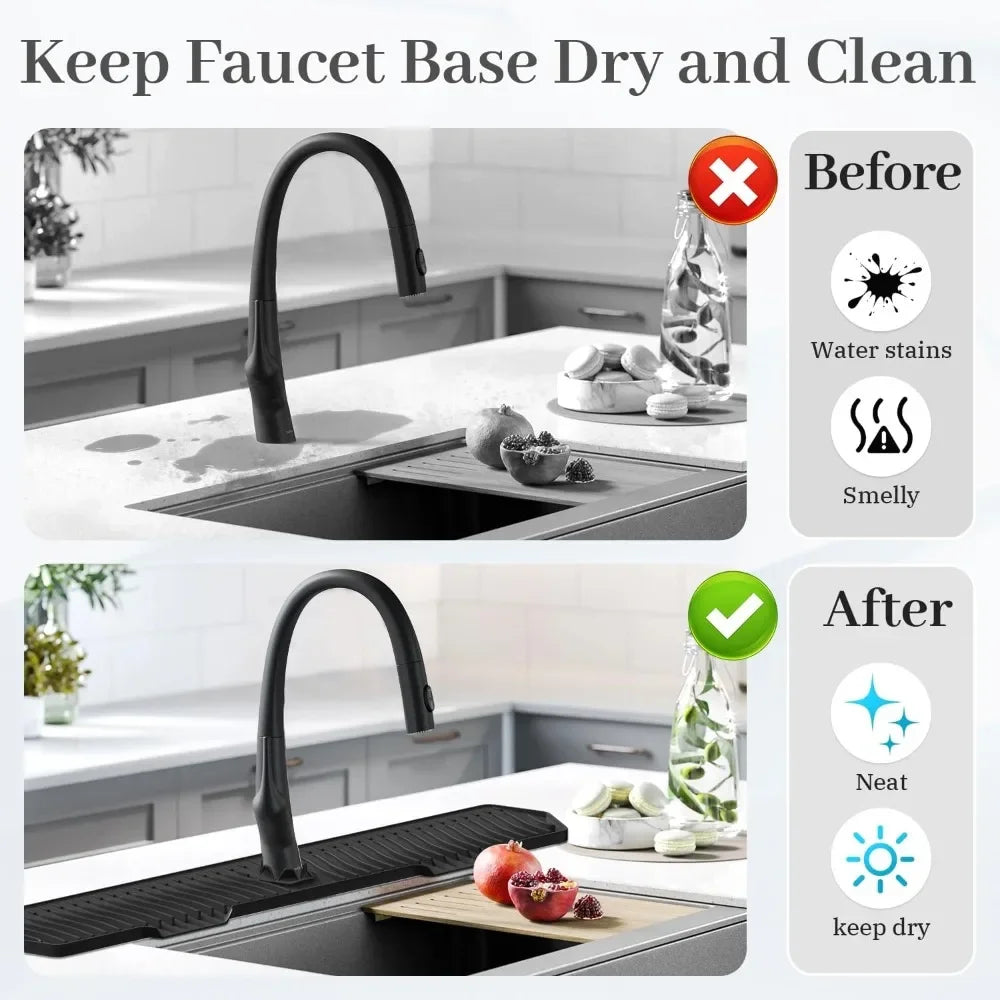 24/29.5inch Faucet Drain Pad Kitchen Household Anti-Splash Non-Slip Faucet Pad Dry Foldable Washing Countertop Soap Non-Slip Pad