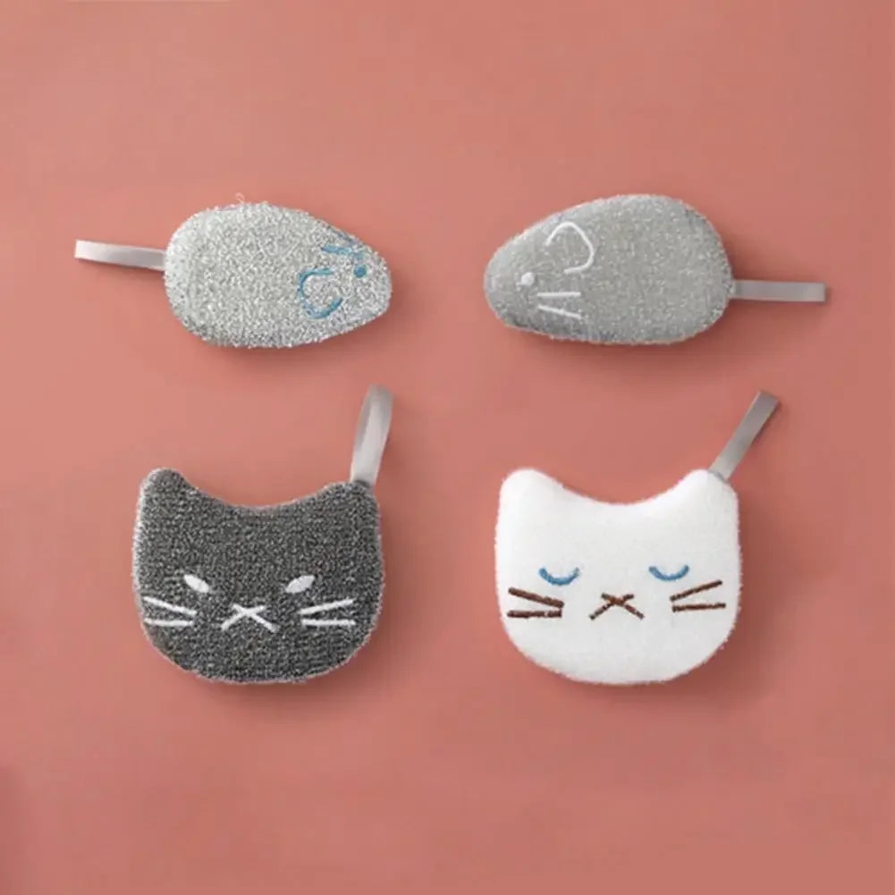 Cartoon Sponge Dish Cloths 4Pcs/Set Cleansing Sponge Kitchen Cleaning Tools Multifunctional Dishwashing Sponge Cute Pot Brush