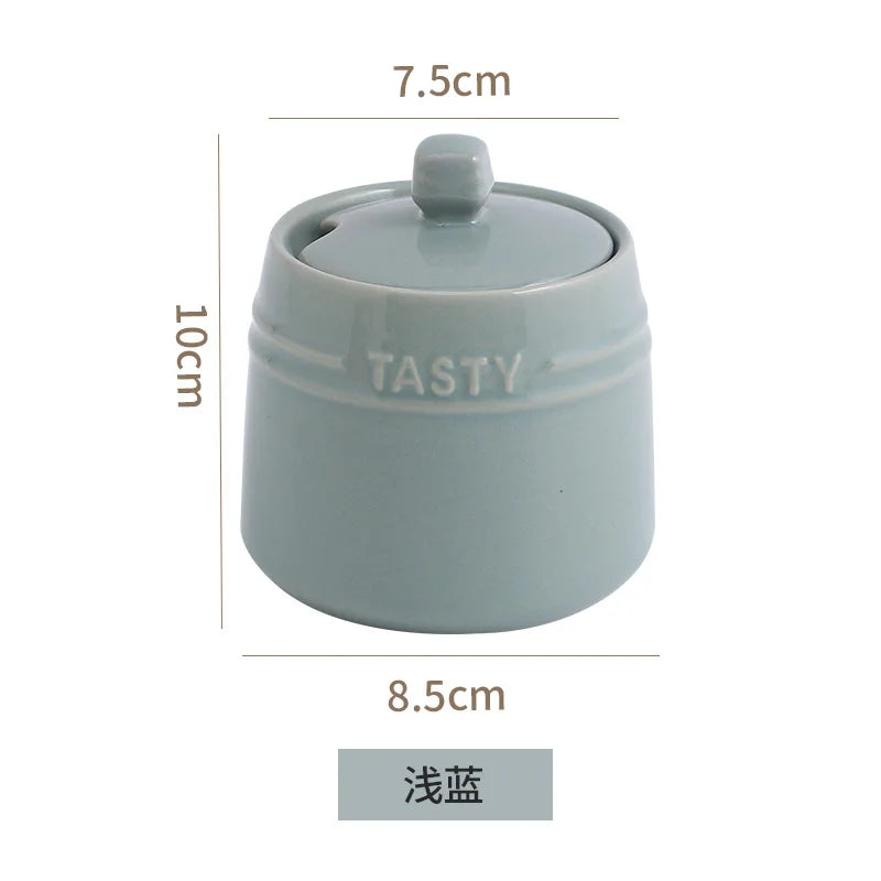 Ice Cream Gradient Rainbow Color Ceramic Seasoning Jar With Lid Sugar Salt Storage Accessories Kitchen Spoon French Style Set
