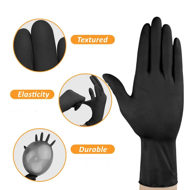 New 100PCS Black Nitrogen Glove Household Disposable Gloves Kitchen Cooking Food Cleaning Car Laundry Cleaning Waterproof Gloves