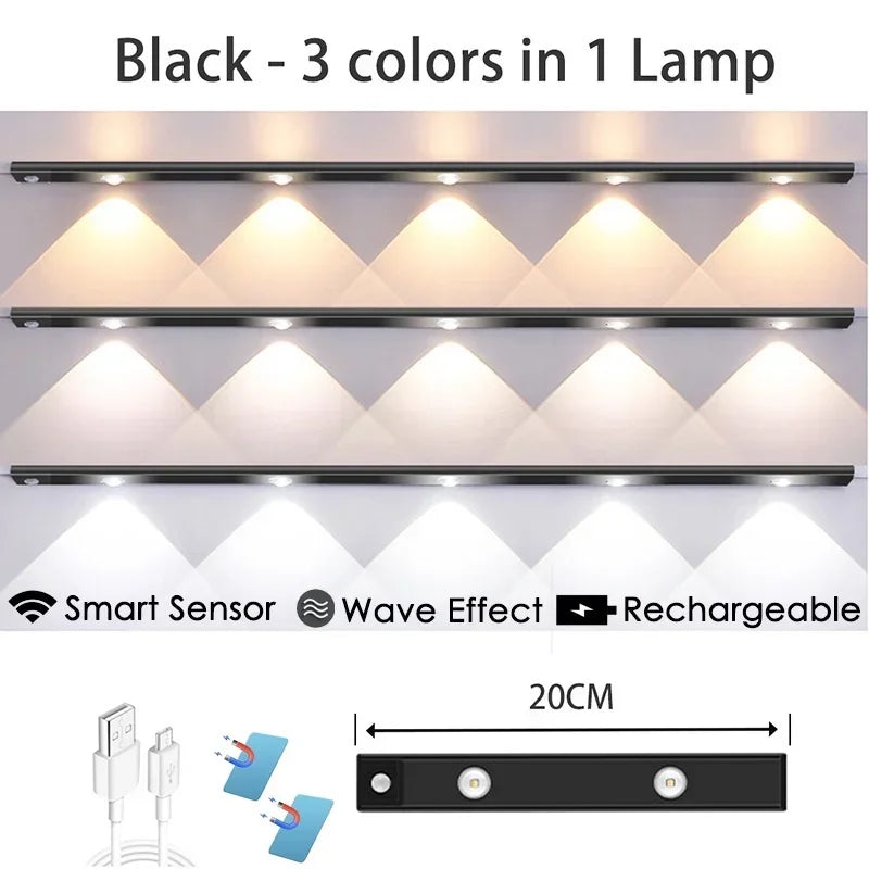 LED Night Light Motion Sensor Wireless Ultra Thin Wine Cooler Light 3 Color For Kitchen Cabinet Bedroom Wardrobe Indoor Lighting