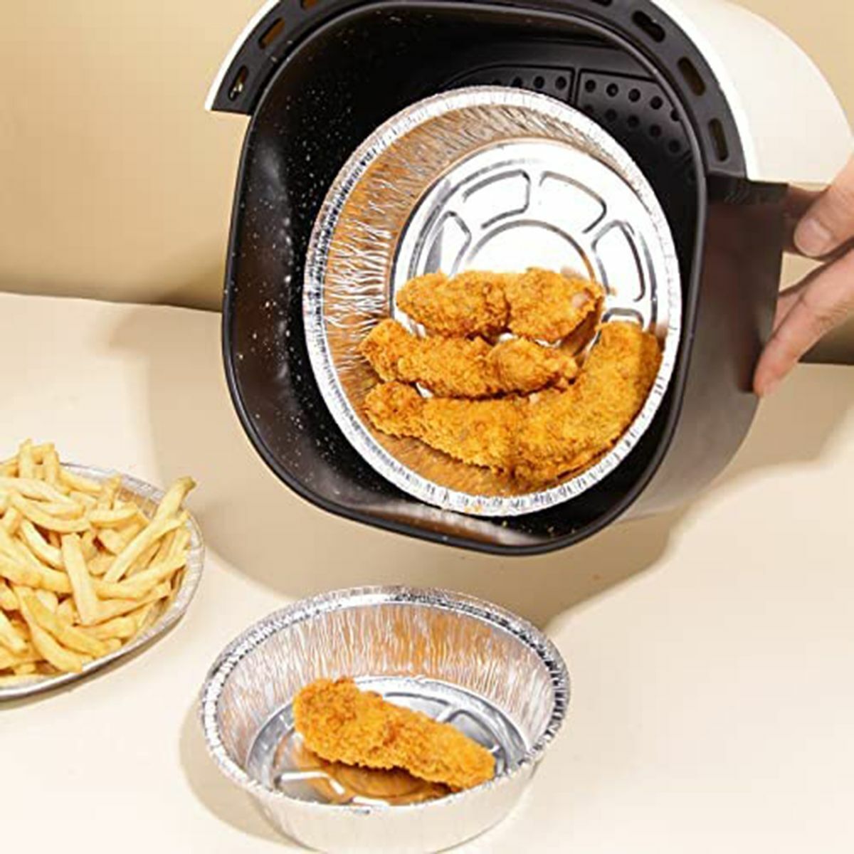 10pcs Air Fryer Aluminium Foil Trays Round Containers Tin Box Disposable Steaming Basket Kitchen Baking Tool BBQ Drip Pan Tray