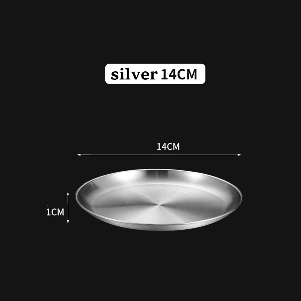 Korean Stainless Steel Disc Golden Cafe Tray Fruit Plate Cake Plate Bone Shallow Plate Snack Kitchen Home Outdoor Dinner Plate