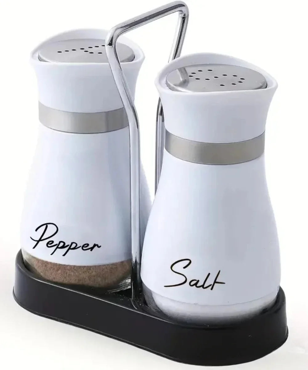 2pcs Glass Spice Bottle Adjustable Refillable Salt and Pepper Shakers with Shelf Spice Dispenser Pour Holes Kitchen Gadget