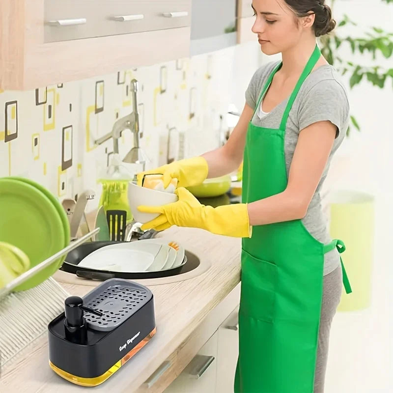 Hand and Dish Soap Dispenser Set, Dual Soap Dispenser with Sponge Holder, 3-in-1 Countertop Soap Pump Dispenser for Kitchen Sink