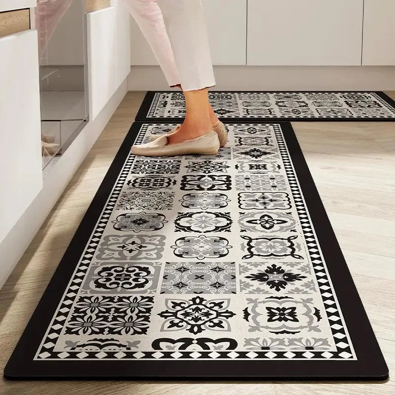VIKAMA Kitchen Crystal Velvet Floor Mats, Water-Absorbing, Anti-Slip, Oil-Proof Carpets, Washable And No-Wash Home Decorations