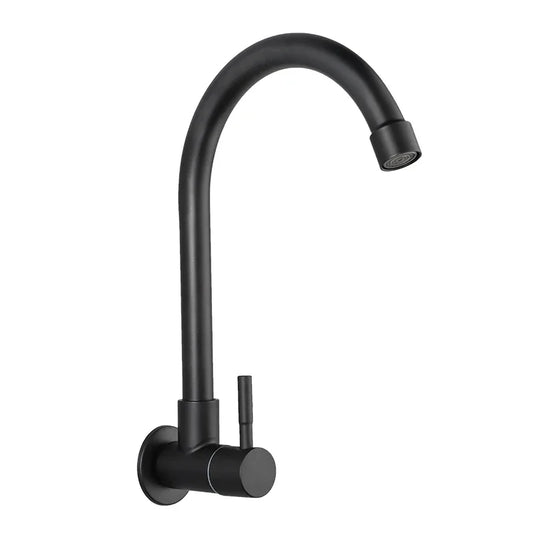 Kitchen Faucet Plastic Steel Sink Faucet Black Single Cold Water Tap Wall Mounted G1/2Inch Kitchen Sink Faucet