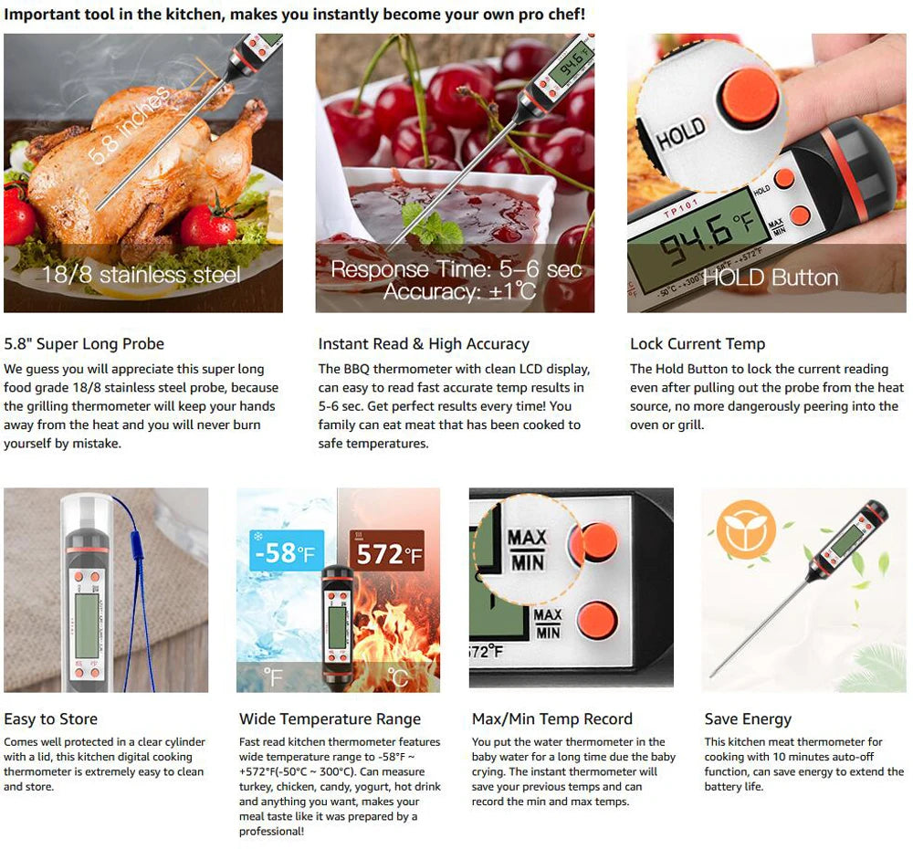 Food Baking Digital Kitchen Thermometer Electronic Probe Type Liquid Barbecue BBQ Temperature Measuring Pen