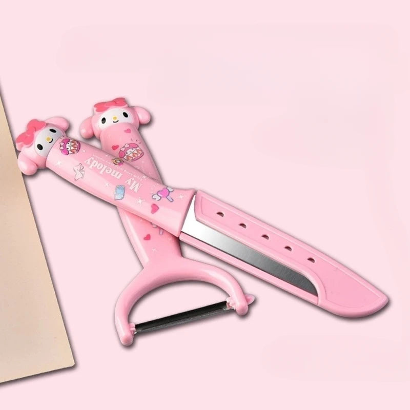 Kawaii Sanrio cartoon Hello kittykuromiMy melody cute fruit knife paring knife set kitchen dormitory knife picnic portable gift