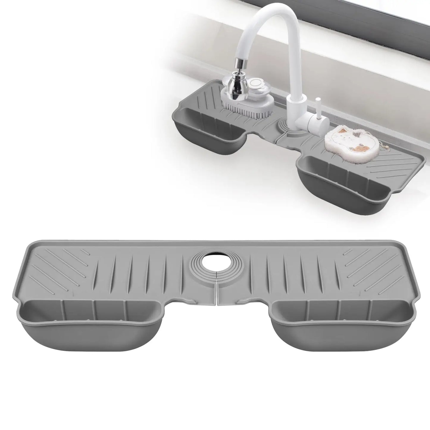 Silicone Faucet Splash Guard Water Catcher Mat Sink Mat Tray Drying Mat Dish Sponge Holder Kitchen Sink Accessory Organizer