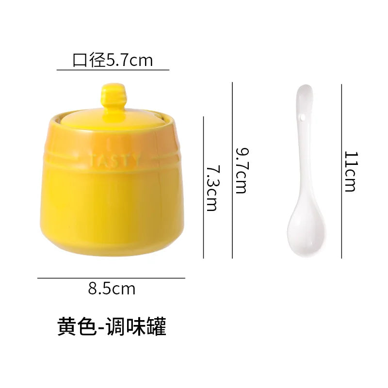 Ice Cream Gradient Rainbow Color Ceramic Seasoning Jar With Lid Sugar Salt Storage Accessories Kitchen Spoon French Style Set