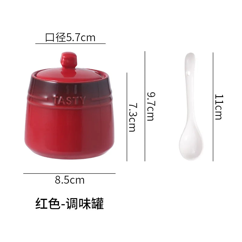 Ice Cream Gradient Rainbow Color Ceramic Seasoning Jar With Lid Sugar Salt Storage Accessories Kitchen Spoon French Style Set
