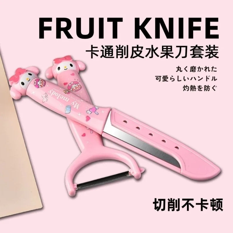 Kawaii Sanrio cartoon Hello kittykuromiMy melody cute fruit knife paring knife set kitchen dormitory knife picnic portable gift