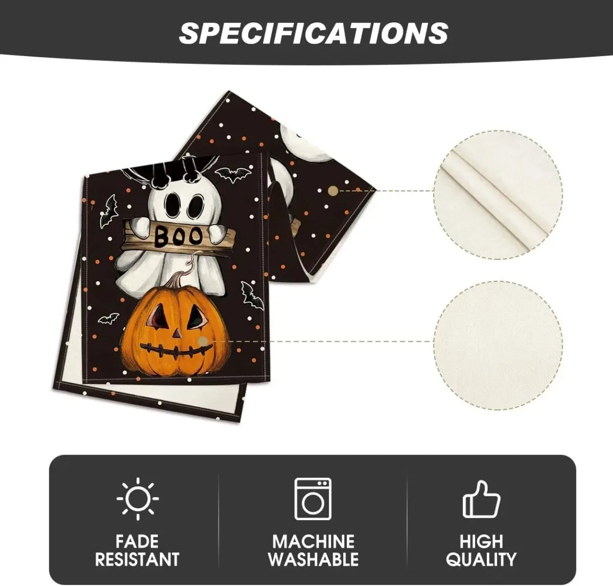 Halloween Polka Dot Ghost Pumpkin Cat Linen Table Runners Party Decor Reusable Dining Table Runners Kitchen Halloween Decoration