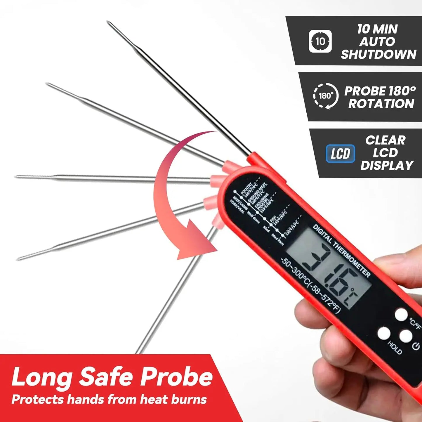 Meat Thermometer Digital - Instant Read Food Thermometer for Cooking Grilling Air Fryer Griddle Probe Kitchen Gadgets Essentials