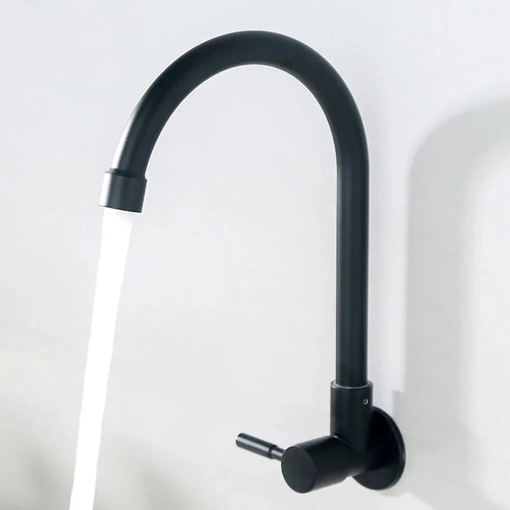 Kitchen Faucet Plastic Steel Sink Faucet Black Single Cold Water Tap Wall Mounted G1/2Inch Kitchen Sink Faucet