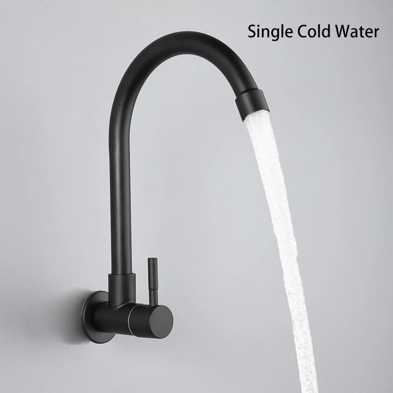 Kitchen Faucet Plastic Steel Sink Faucet Black Single Cold Water Tap Wall Mounted G1/2Inch Kitchen Sink Faucet