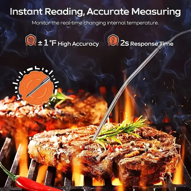 Large touchscreen digital kitchen thermometer with stainless steel probe - dual display Fahrenheit/Celsius, battery powered