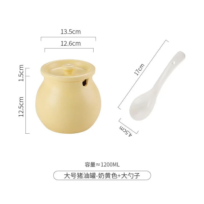Ceramic Lard Jar High Temperature Resistant with Lid Chili Oil Can Ceramic Spice Jar Hot Pepper Jar Kitchen Salt Jar Bring Spoon
