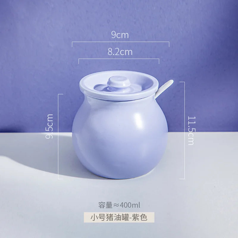 Ceramic Lard Jar High Temperature Resistant with Lid Chili Oil Can Ceramic Spice Jar Hot Pepper Jar Kitchen Salt Jar Bring Spoon
