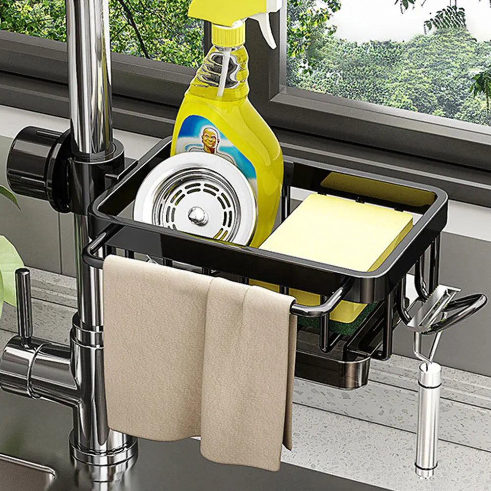 Kitchen Sink Faucet Organizer Detachable Sponge Holder for Kitchen Sink Faucet Drain Rack with Hook for Bathroom Scrubbers Soap