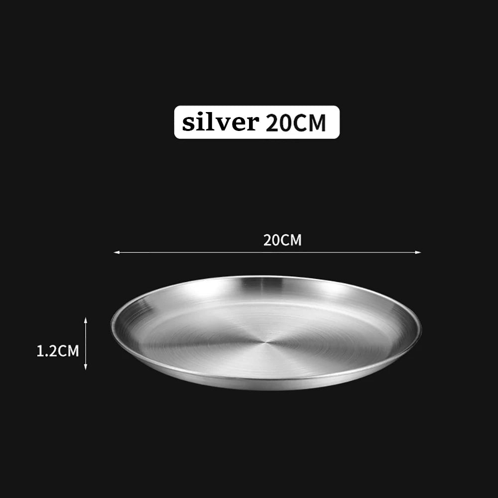 Korean Stainless Steel Disc Golden Cafe Tray Fruit Plate Cake Plate Bone Shallow Plate Snack Kitchen Home Outdoor Dinner Plate