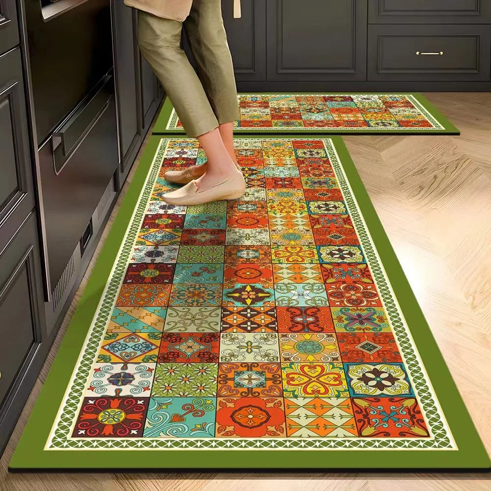 VIKAMA Kitchen Crystal Velvet Floor Mats, Water-Absorbing, Anti-Slip, Oil-Proof Carpets, Washable And No-Wash Home Decorations