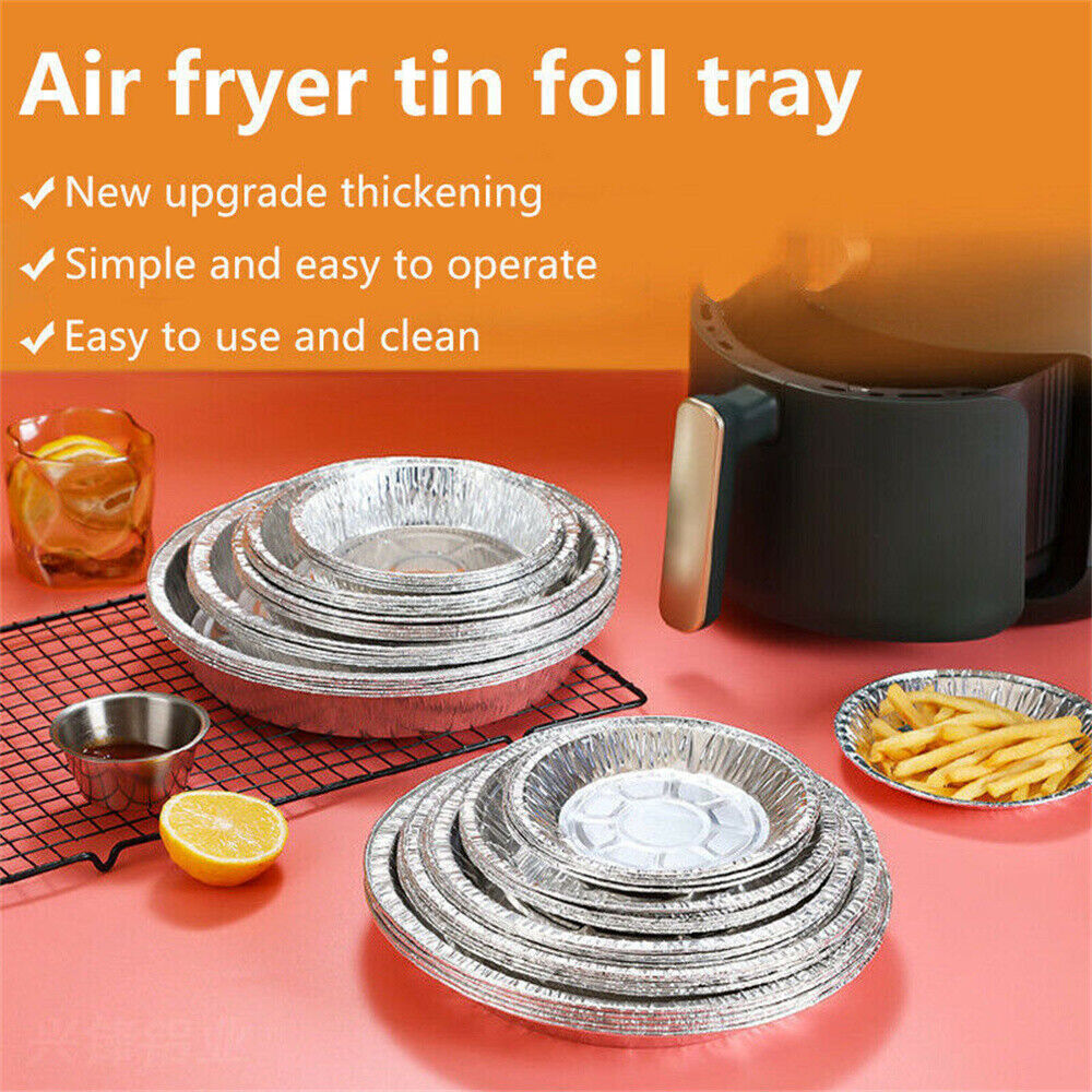 10pcs Air Fryer Aluminium Foil Trays Round Containers Tin Box Disposable Steaming Basket Kitchen Baking Tool BBQ Drip Pan Tray