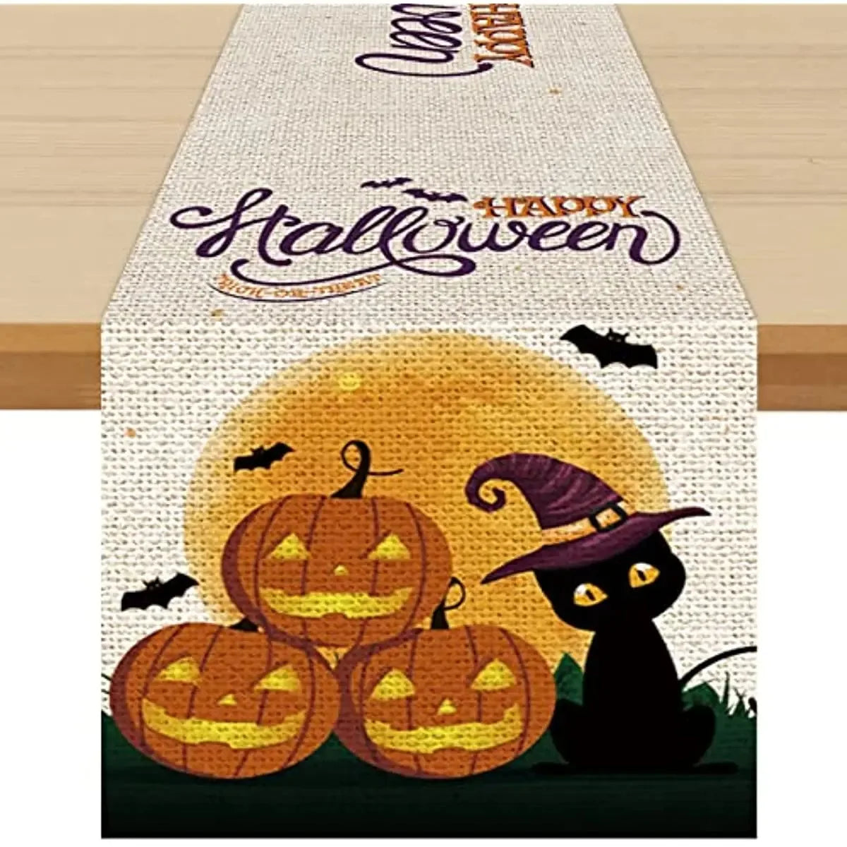 Halloween Polka Dot Ghost Pumpkin Cat Linen Table Runners Party Decor Reusable Dining Table Runners Kitchen Halloween Decoration