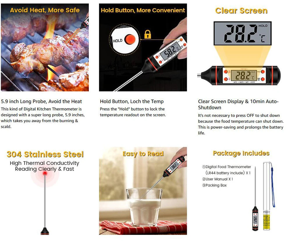 Food Baking Digital Kitchen Thermometer Electronic Probe Type Liquid Barbecue BBQ Temperature Measuring Pen