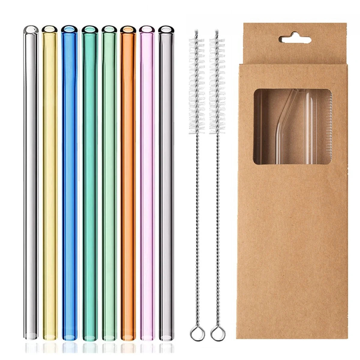 Glass Drinking Straws Kitchen Bar Reusable Drinking Straws Eco-friendly Glass Cocktail Straws for Juice Milk Coffee Bar Drinks