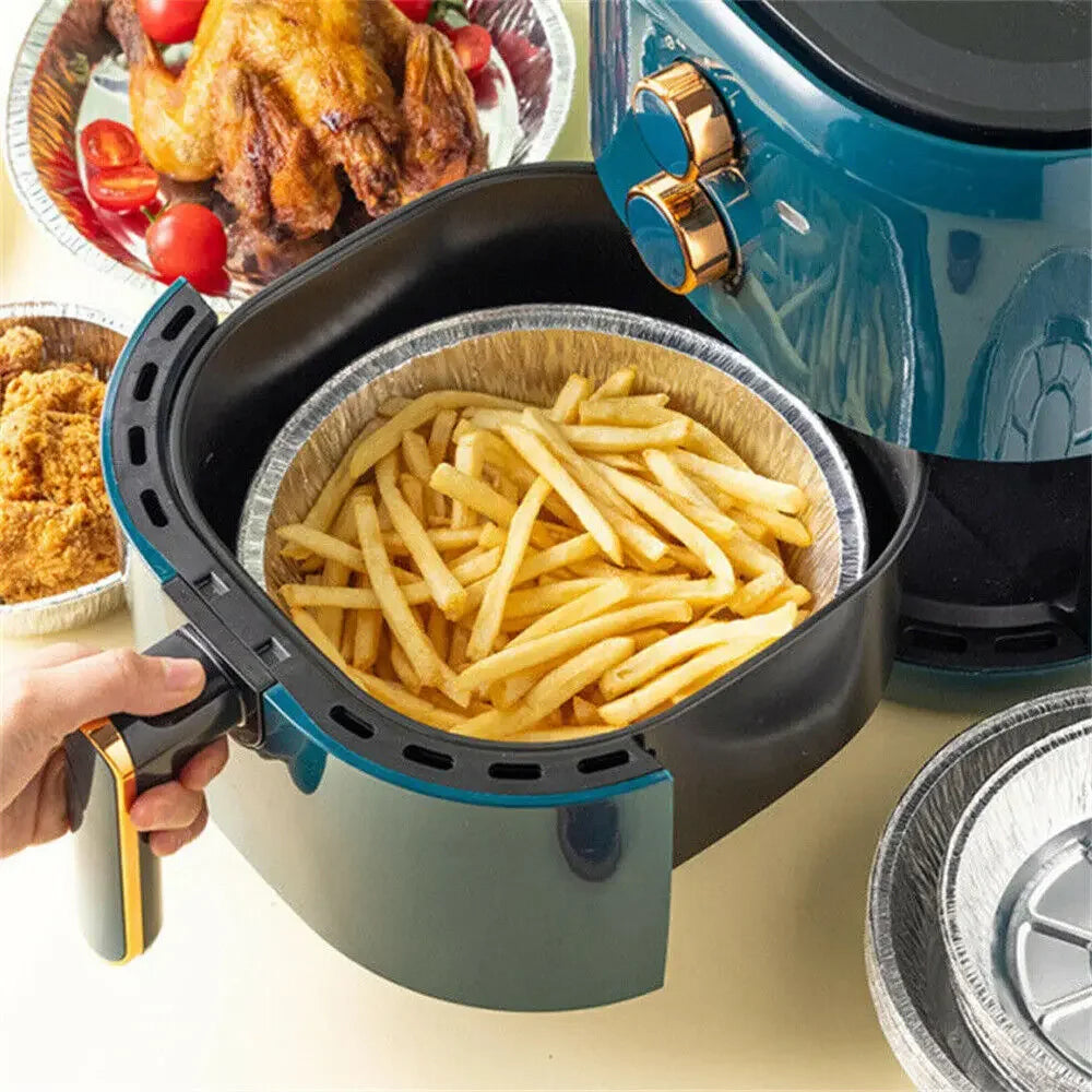 10pcs Air Fryer Aluminium Foil Trays Round Containers Tin Box Disposable Steaming Basket Kitchen Baking Tool BBQ Drip Pan Tray