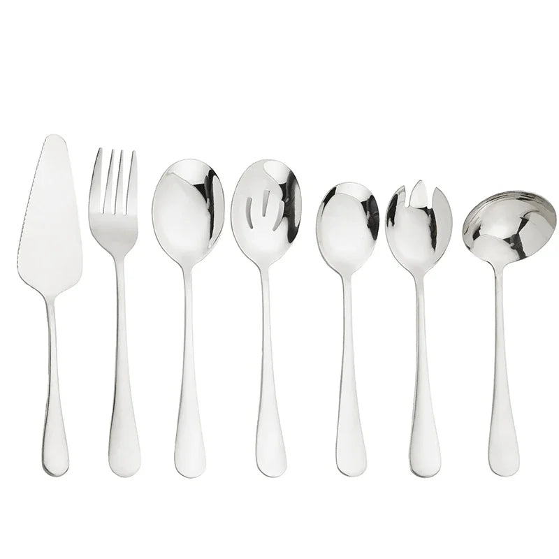 7Pcs Cutlery Set Stainless Steel Dinnerware Set Soup Spoon Colander Service Spoon Salad Fork Cake Spatula Kitchen Home Tableware