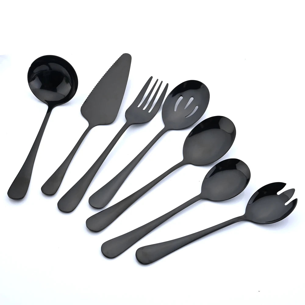 7Pcs Cutlery Set Stainless Steel Dinnerware Set Soup Spoon Colander Service Spoon Salad Fork Cake Spatula Kitchen Home Tableware