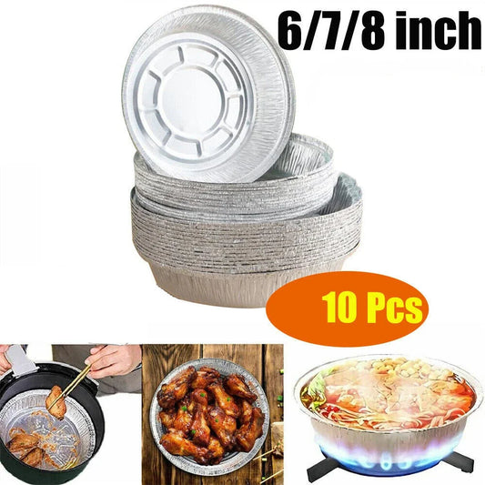10pcs Air Fryer Aluminium Foil Trays Round Containers Tin Box Disposable Steaming Basket Kitchen Baking Tool BBQ Drip Pan Tray