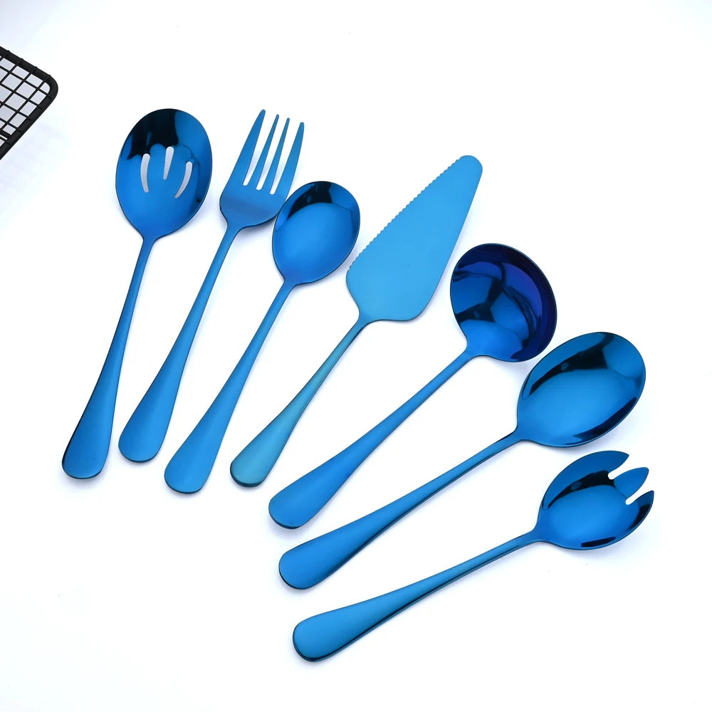 7Pcs Cutlery Set Stainless Steel Dinnerware Set Soup Spoon Colander Service Spoon Salad Fork Cake Spatula Kitchen Home Tableware