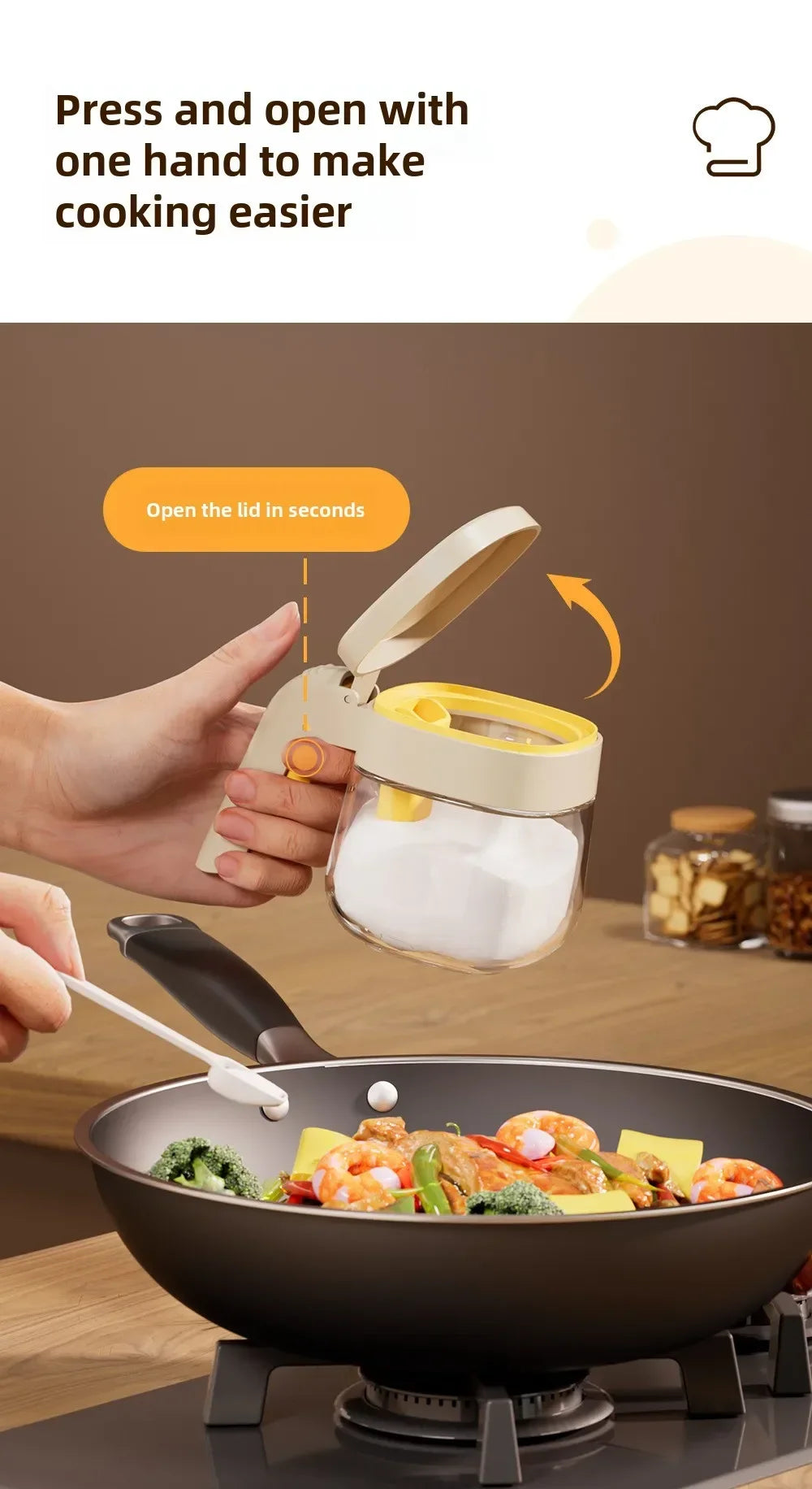 Transparent Glass Seasoning Jar Household Flip Cover with Spoon Chicken Essence Salt, Kitchen Monosodium Glutamate Seasoning Box
