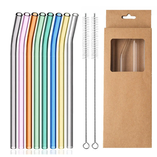 Glass Drinking Straws Kitchen Bar Reusable Drinking Straws Eco-friendly Glass Cocktail Straws for Juice Milk Coffee Bar Drinks