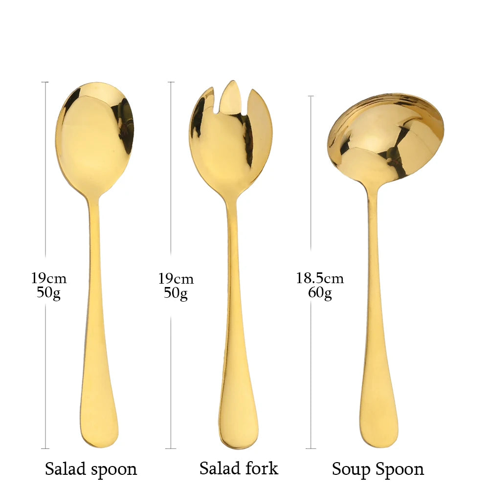7Pcs Cutlery Set Stainless Steel Dinnerware Set Soup Spoon Colander Service Spoon Salad Fork Cake Spatula Kitchen Home Tableware