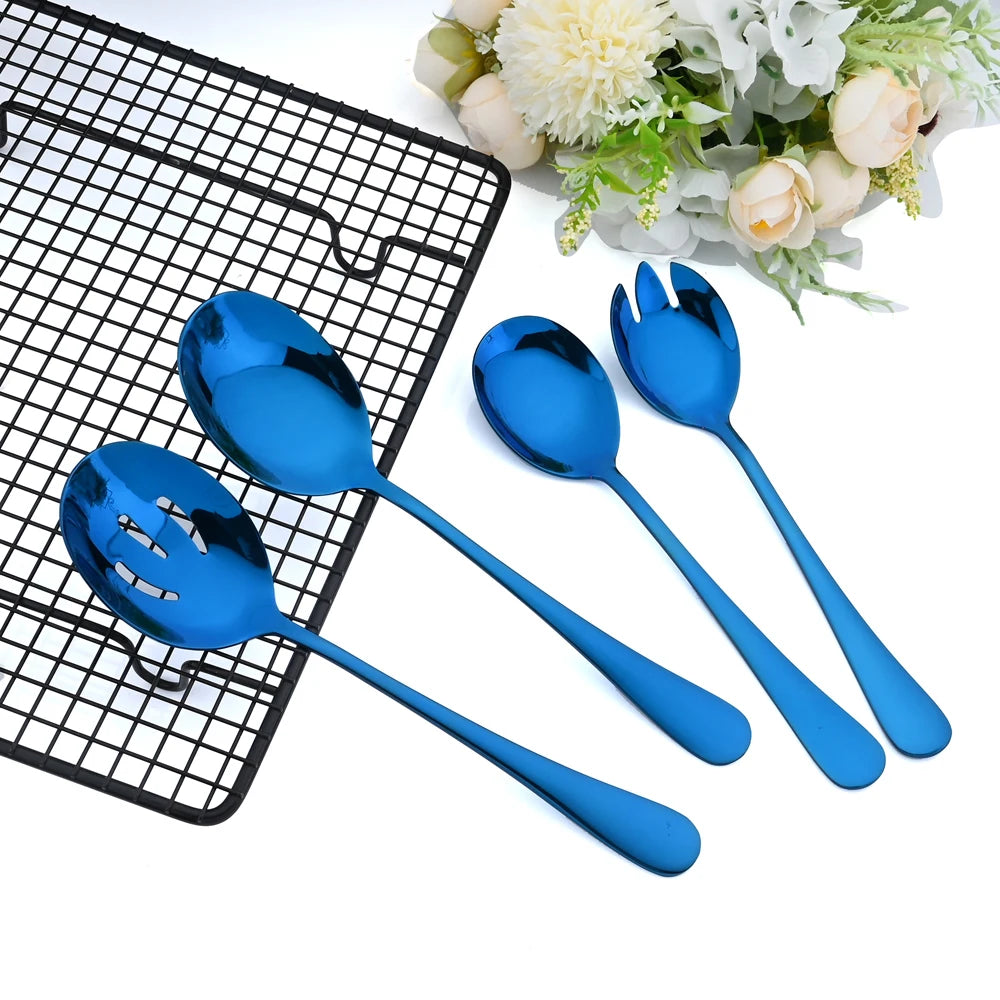 7Pcs Cutlery Set Stainless Steel Dinnerware Set Soup Spoon Colander Service Spoon Salad Fork Cake Spatula Kitchen Home Tableware
