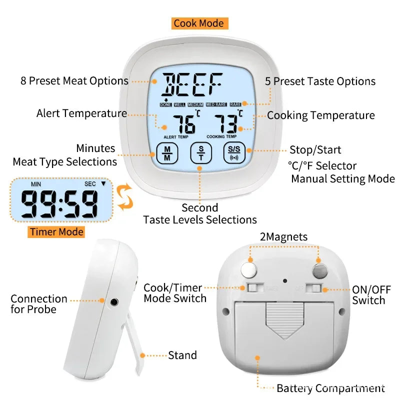 Digital LCD Thermometer Kitchen Cooking Food BBQ Meat Temperature Sensor -20 to 300 Celsius Probe Oven Temperature Meter Tool