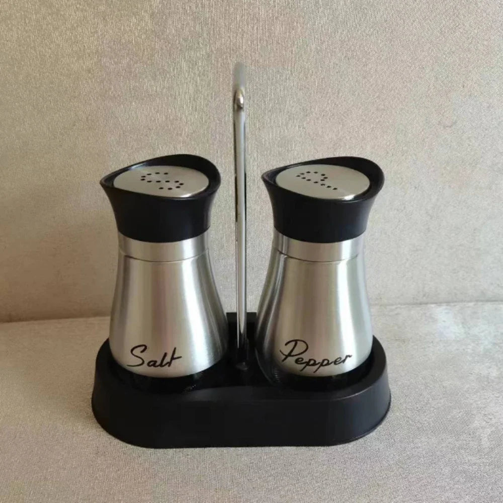 2pcs Glass Spice Bottle Adjustable Refillable Salt and Pepper Shakers with Shelf Spice Dispenser Pour Holes Kitchen Gadget