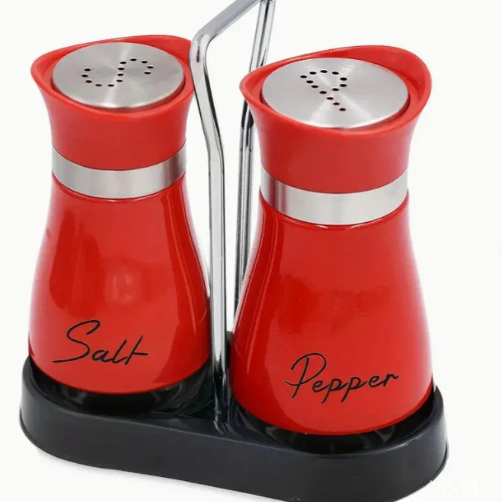 2pcs Glass Spice Bottle Adjustable Refillable Salt and Pepper Shakers with Shelf Spice Dispenser Pour Holes Kitchen Gadget