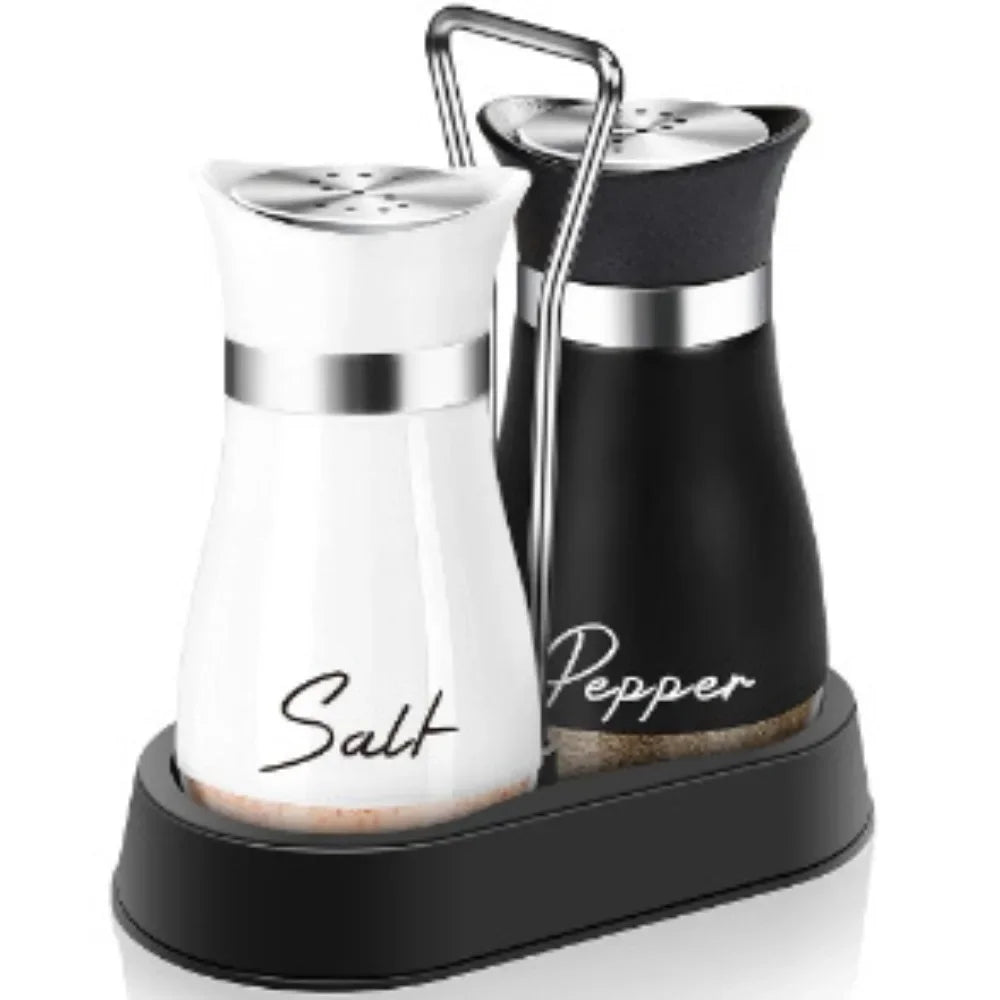2pcs Glass Spice Bottle Adjustable Refillable Salt and Pepper Shakers with Shelf Spice Dispenser Pour Holes Kitchen Gadget