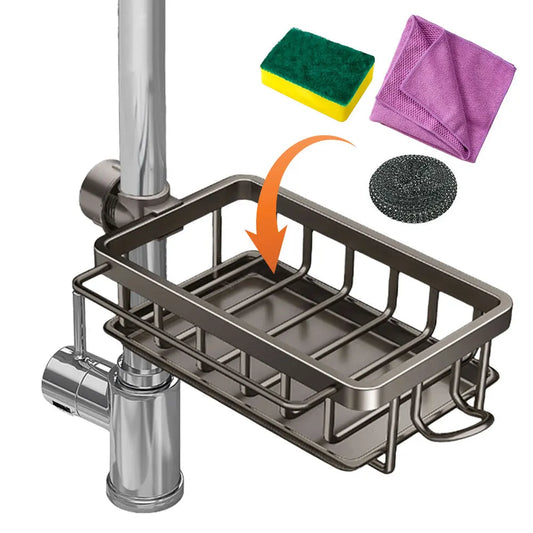 Kitchen Sink Faucet Organizer Detachable Sponge Holder for Kitchen Sink Faucet Drain Rack with Hook for Bathroom Scrubbers Soap