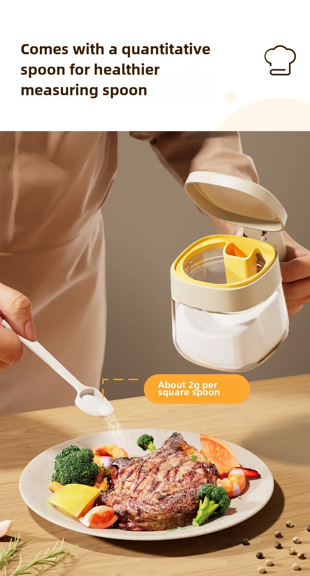 Transparent Glass Seasoning Jar Household Flip Cover with Spoon Chicken Essence Salt, Kitchen Monosodium Glutamate Seasoning Box